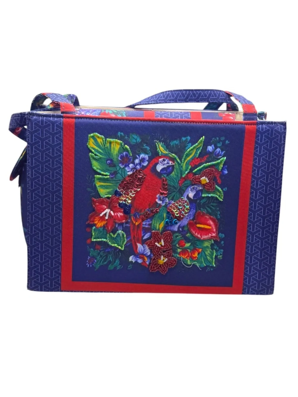 Tropical Parrot Beaded Embroidered Canvas Tote Bag Matching Wallet Set Y2K